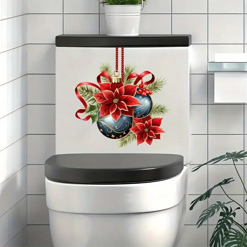 DIDOSOFT ملصقات غطاء مرحاض زهور بوانسيتيا وزينة عيد الميلاد - Image 2
